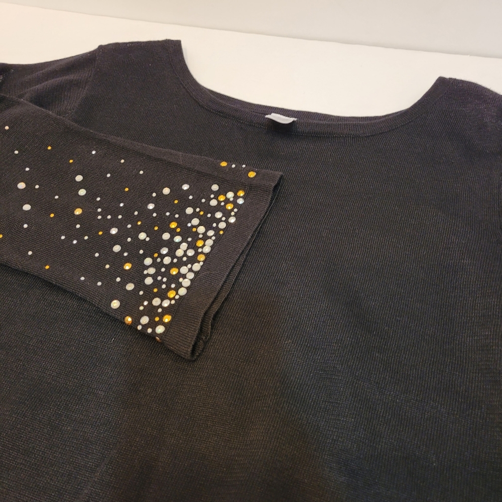 Unbranded woman's black sweater with studded sleeves, size XL, Holiday,‎ Party